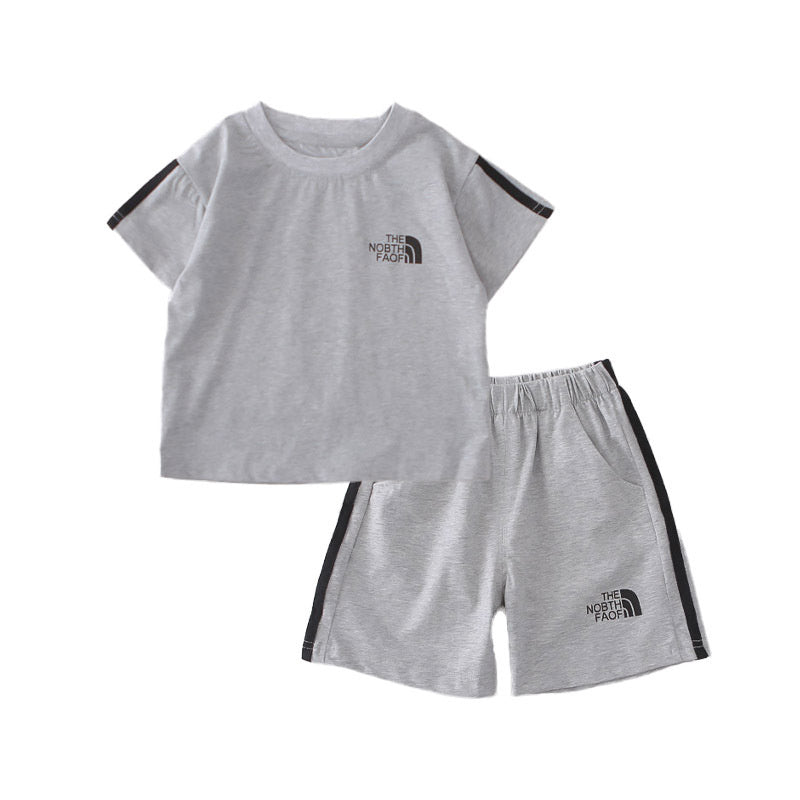 Children's 2026 Summer New Style Boys' Korean Version Casual Striped Round Neck Sports Two-Piece Set Short Sleeve Shorts