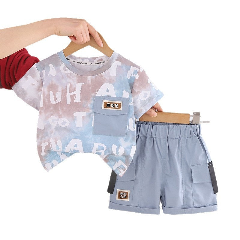 Boys' Outfit 2026 New Fashionable Two-Piece Set Baby Summer Thin Tie-Dye Short Sleeve Infant Casual Trendy