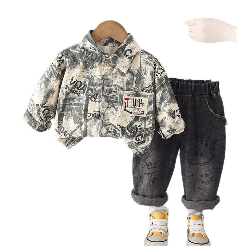 Boys' Outfit 2026 New Spring Autumn Clothes for Infants and Toddlers, Casual Pocket Jacket Two-Piece Trendy Set