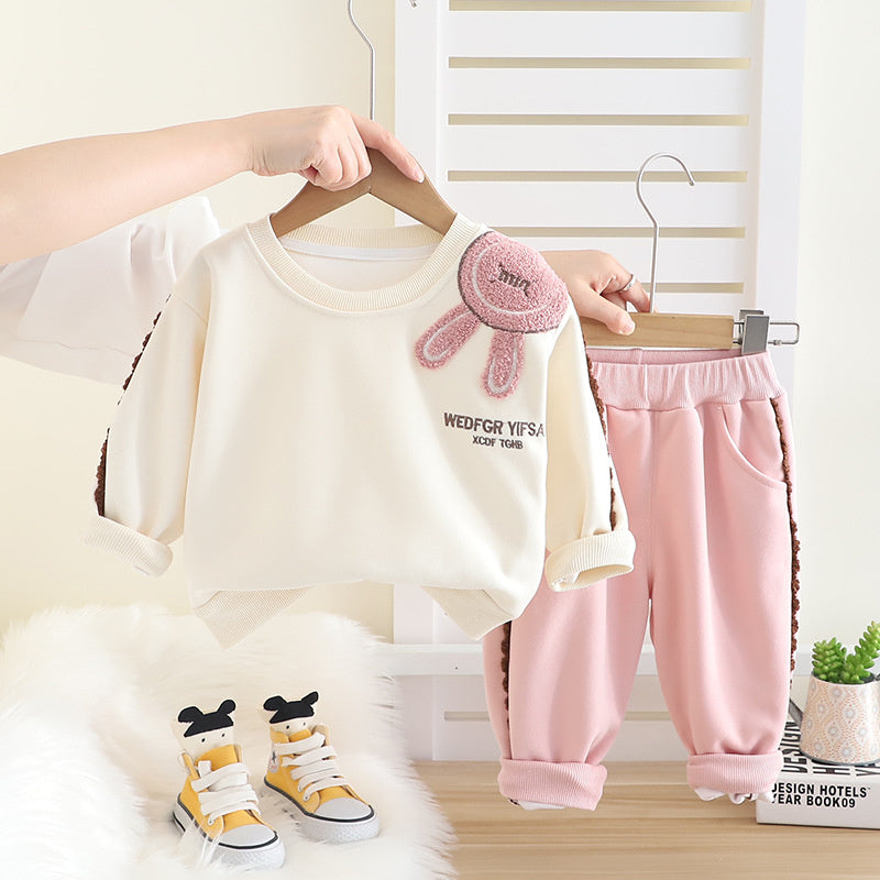Girls' 2025 New Stylish Girl Baby Autumn Bunny Ear Sweatshirt Toddler Children's Clothing Spring Outfit