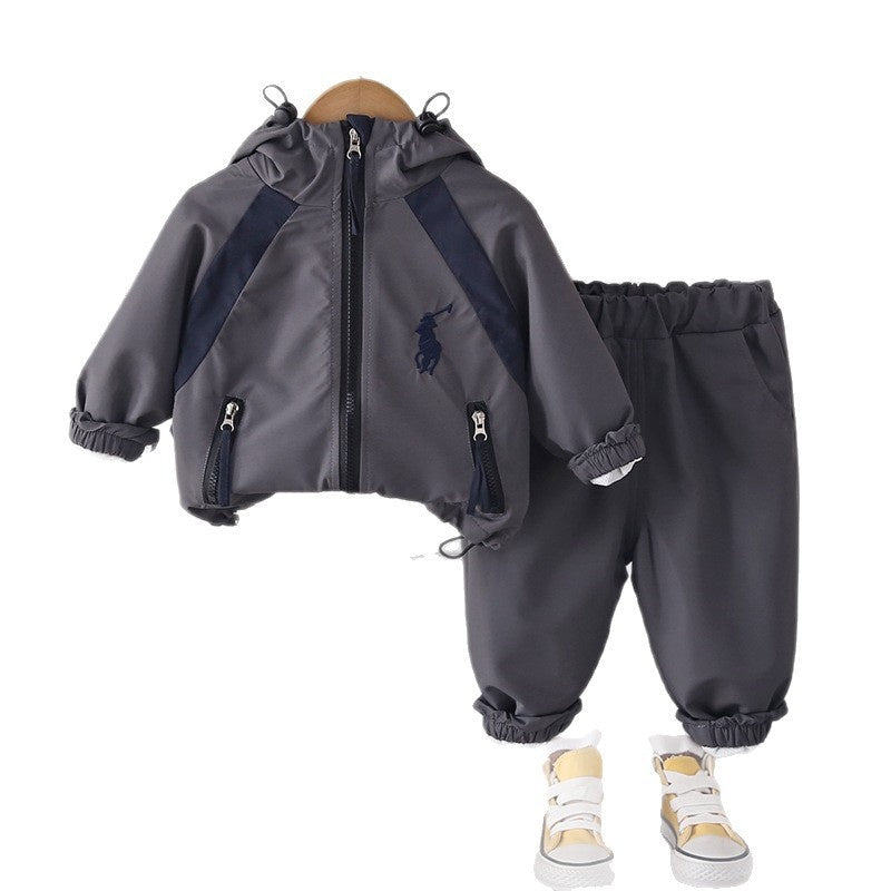 Outfit 2026 New Fashionable Infant Toddler Boys' Spring and Autumn Color-Block Embroidered Long-Sleeve Three-Piece Set