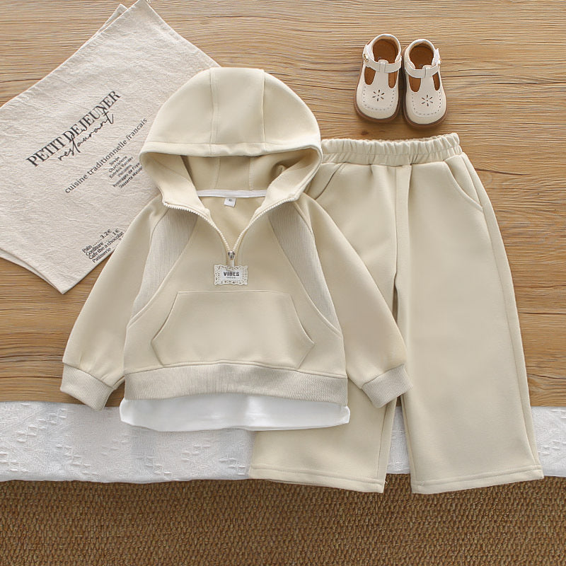 Girls' half-zip hoodie sweatshirt set, stylish new 2026 baby clothing, children's spring and autumn two-piece trendy outfit