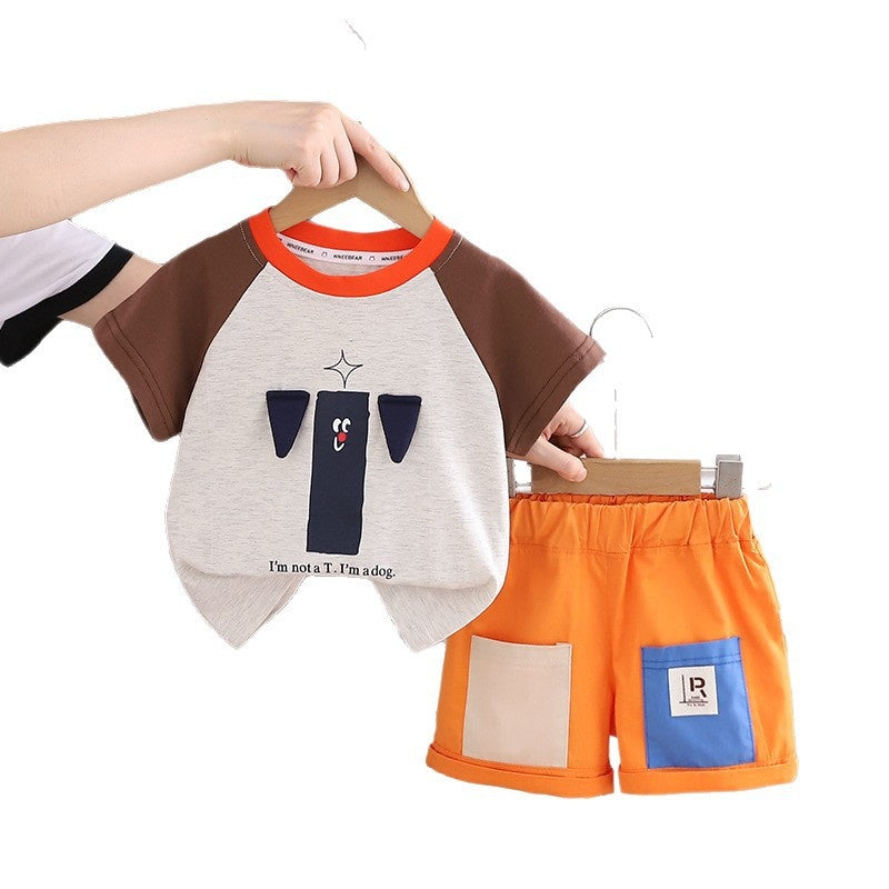 Boys' Summer Short-Sleeve Outfit 2026 New Fashionable Children's Round-Neck Puppy Print Raglan Sleeve Two-Piece Set Trendy