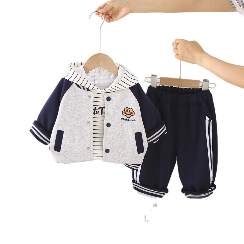 Boys' Suit 2026 New Spring and Autumn Fashionable Children's Cartoon Baseball Jacket Three-Piece Set Trendy