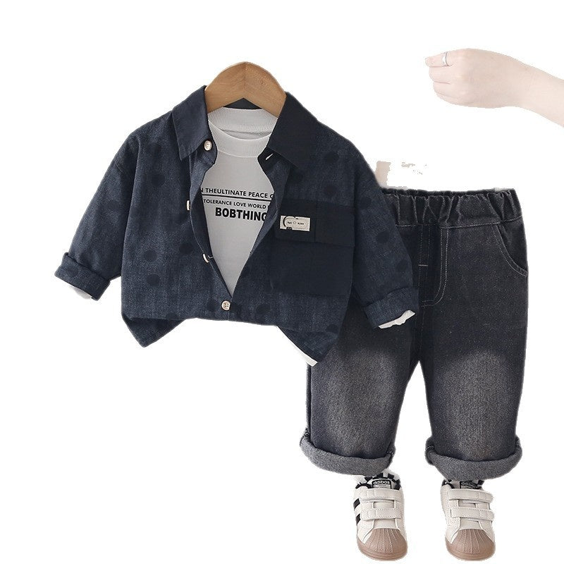 Boys' Spring and Outfit 2026 New Fashionable Casual Polka Dot Three-Piece Set Children, Trendy Autumn Jacket for Babies