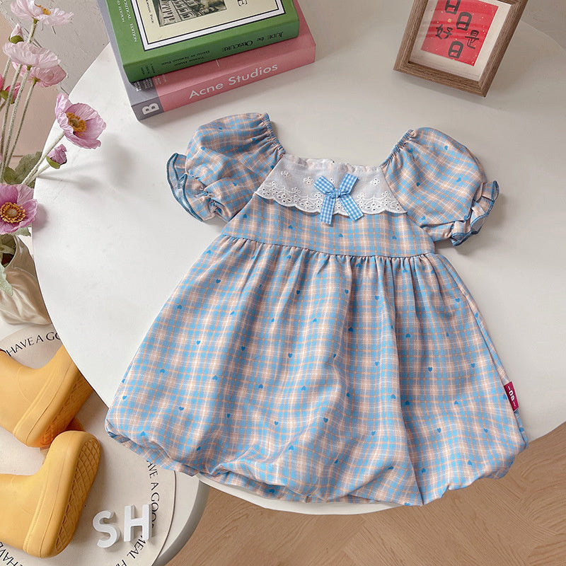 2026 Clothing: Girls' Short-Sleeve Plaid Baby Girl Infant Summer Wear, Lightweight Children's Dress, Trendy