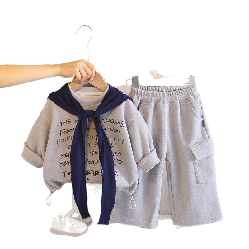 Girls' Outfit 2026 New Fashionable Letter Print Shawl Two-Piece Set Girls, Trendy Spring and Autumn Clothes for Babies