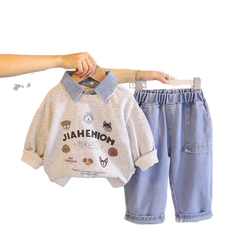 Boys' Suit 2026 New Spring and Style Children's Fashionable Clothes Baby Autumn Cartoon POLO Shirt Two-Piece Set Trendy