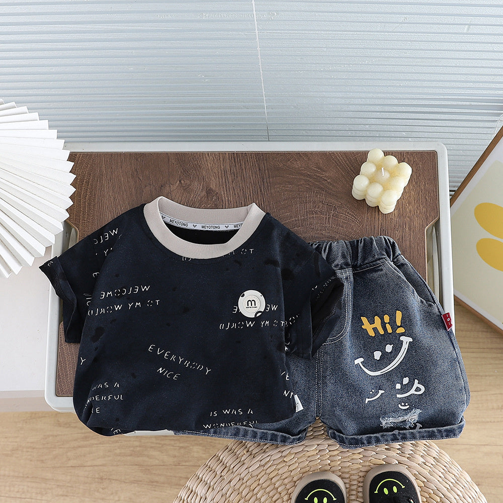 Boys' Outfit Set 2026 New Baby Summer Round-Neck Short-Sleeve Thin Korean Style Two-Piece Trendy Children's Clothing