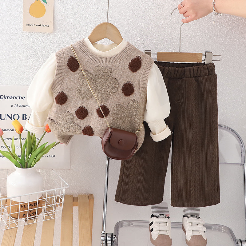 Clothes Stylish Sweet Bag Three-Piece Set One-Year-Old Baby Girl Fashionable Versatile Spring and Autumn Outfit