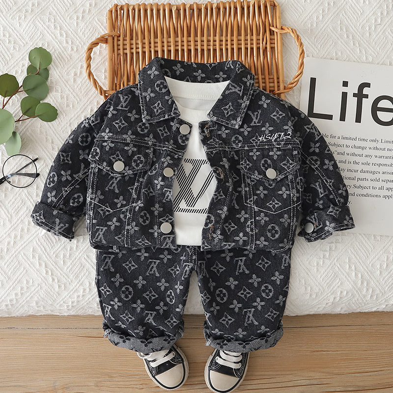 Boys' Outfit 2026 New Fashionable Spring Autumn Clothes for Babies Cool and Stylish Denim Jacket Three-Piece Set Wholesale