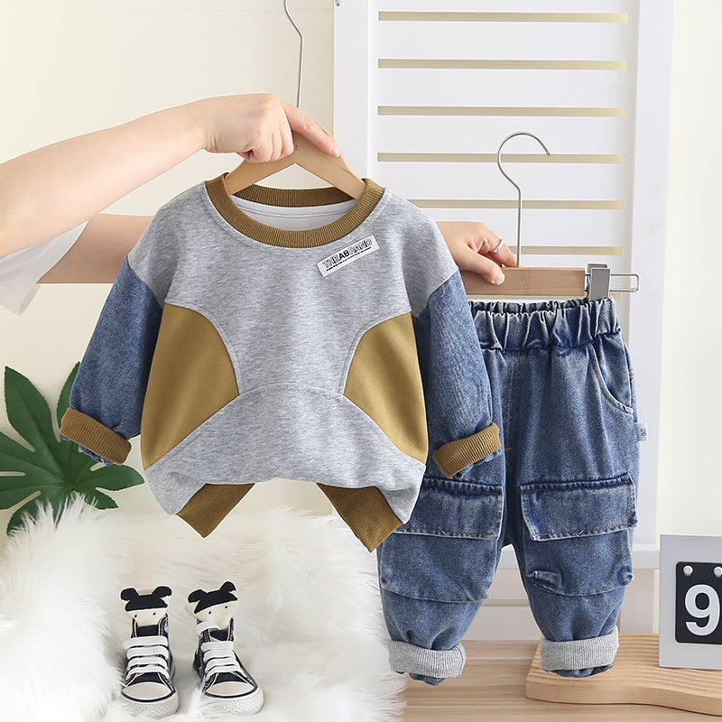 Long Sleeve Sweatshirt Set Two-Piece 2025 New Baby Children's Clothing Boys' Autumn Fashion