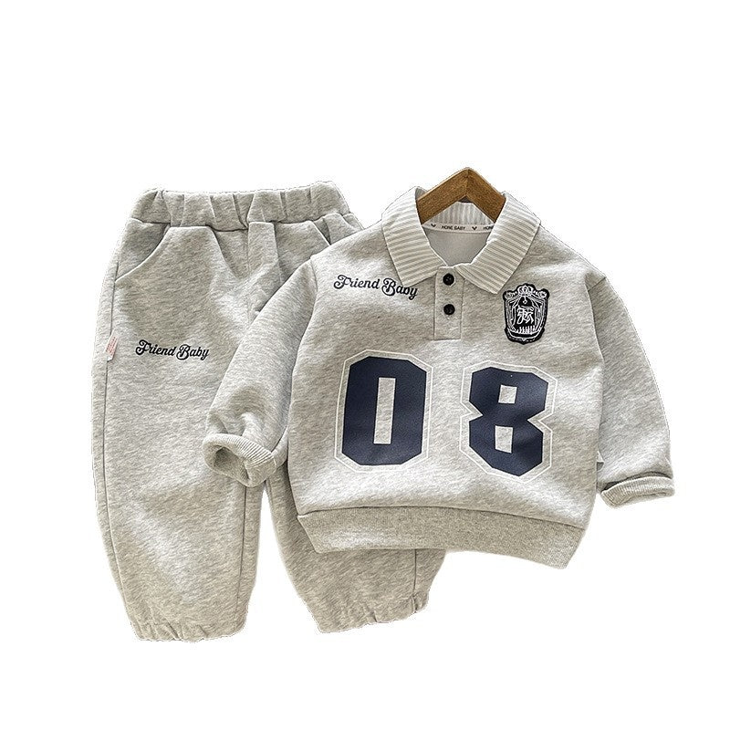 Baby boy's stylish outfit, front-button shirt set, fashionable spring autumn sports sweatshirt two-piece set for infants and children, 2026 new model