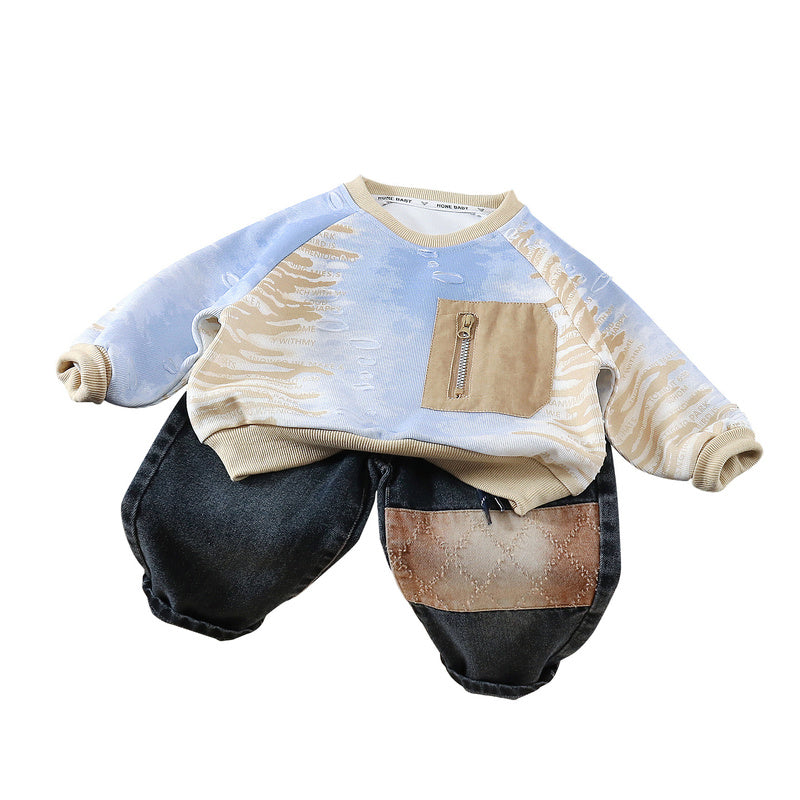 Baby Autumn Colorful Tie-Dye Sweatshirt 2026 New Model Boys' Spring Long-Sleeve Two-Piece Set for 1-3 Year Olds and 5-Year-Olds