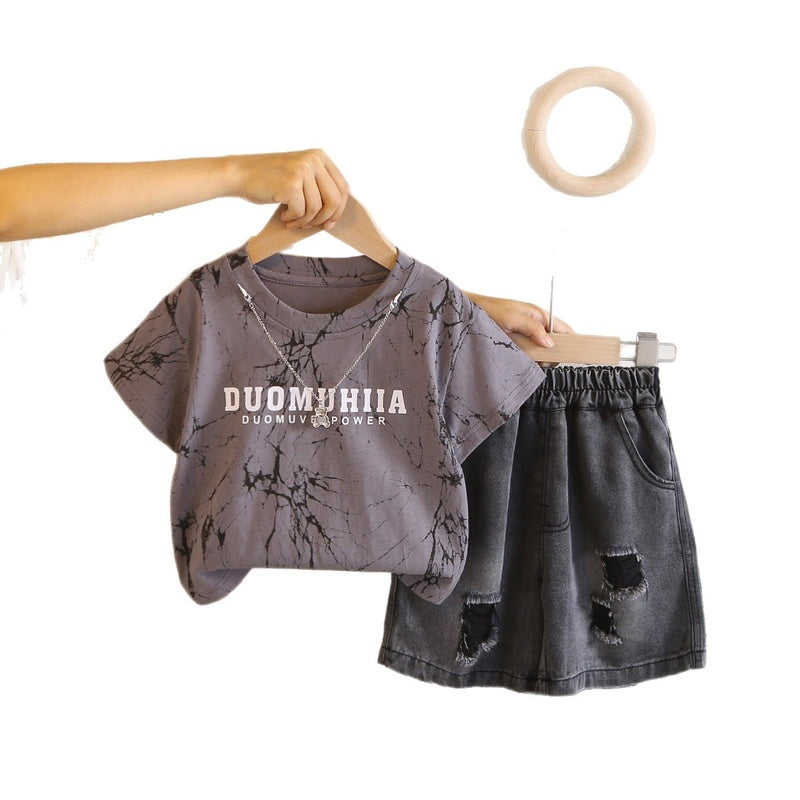 Boys' Short-Sleeve Suit Summer 2026 New Style Children's Casual Stylish Camouflage English Clothes Baby Two-Piece Set Trendy