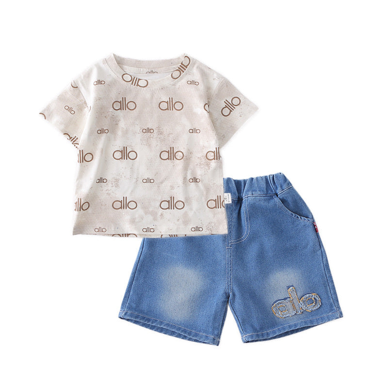 Boys' Summer Outfit 2026 New Stylish and Cool Baby Children's Round Neck Short Sleeve Two-Piece Set Thin Trendy Clothes