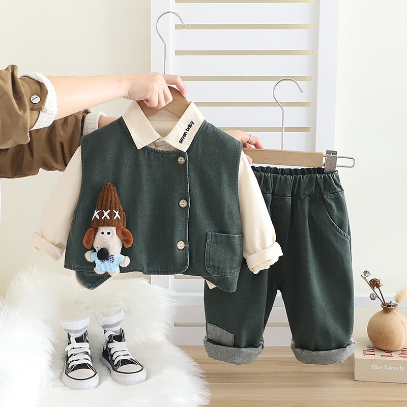 Children's Outfit Boys' Stylish Baby Doll Workwear Three-Piece Set Spring and Autumn Infant Toddler Clothing Trendy