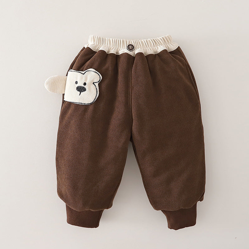 Children's casual side cartoon cotton pants, solid color sports versatile sweatpants for boys, baby toddler autumn and winter pants