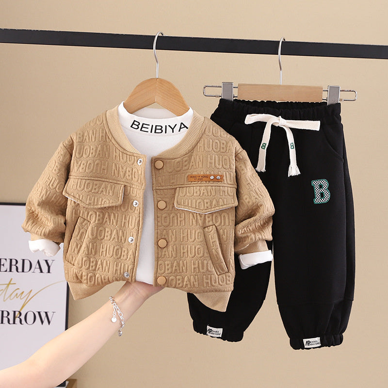 Children's Clothing Boys Spring and 2023 New Fashionable Three-Piece Set for Kids 0-3 Years Old 4 Baby Autumn Trendy 5