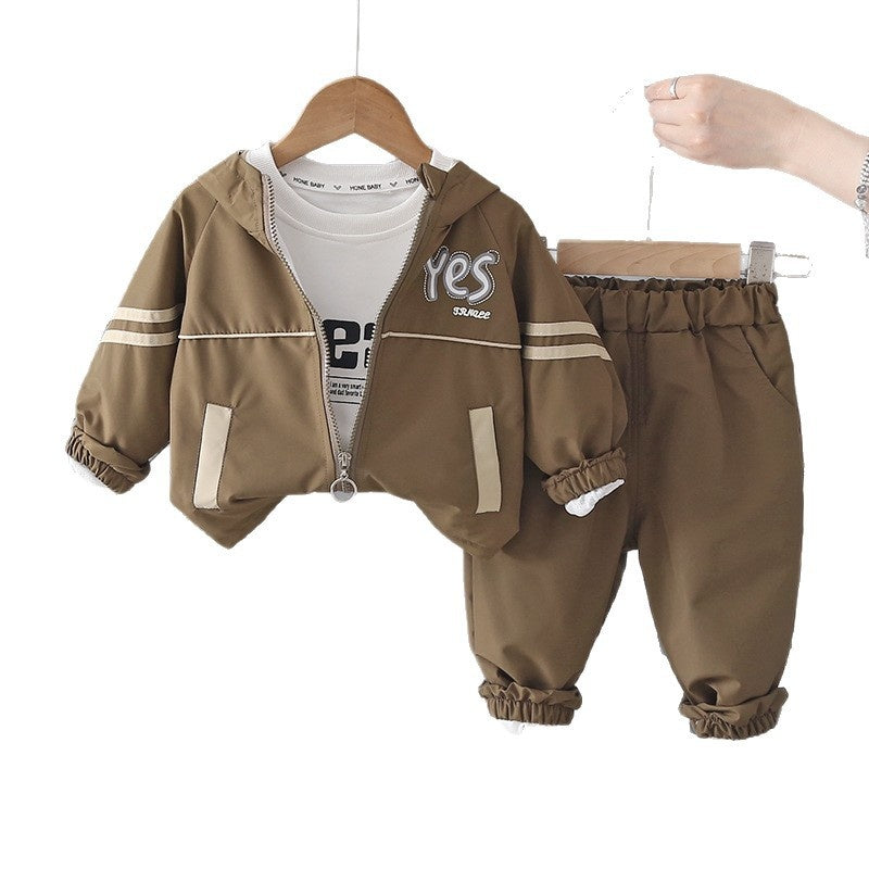 Boys' Outfit 2026 New Korean Style Children's Spring and Autumn Color-Block Letter Three-Piece Set for Stylish Babies
