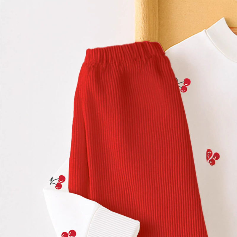 Ins Baby Toddler Girl Spring Autumn Pullover Cherry Letter Print Sleeve Top Long Pants Casual Set