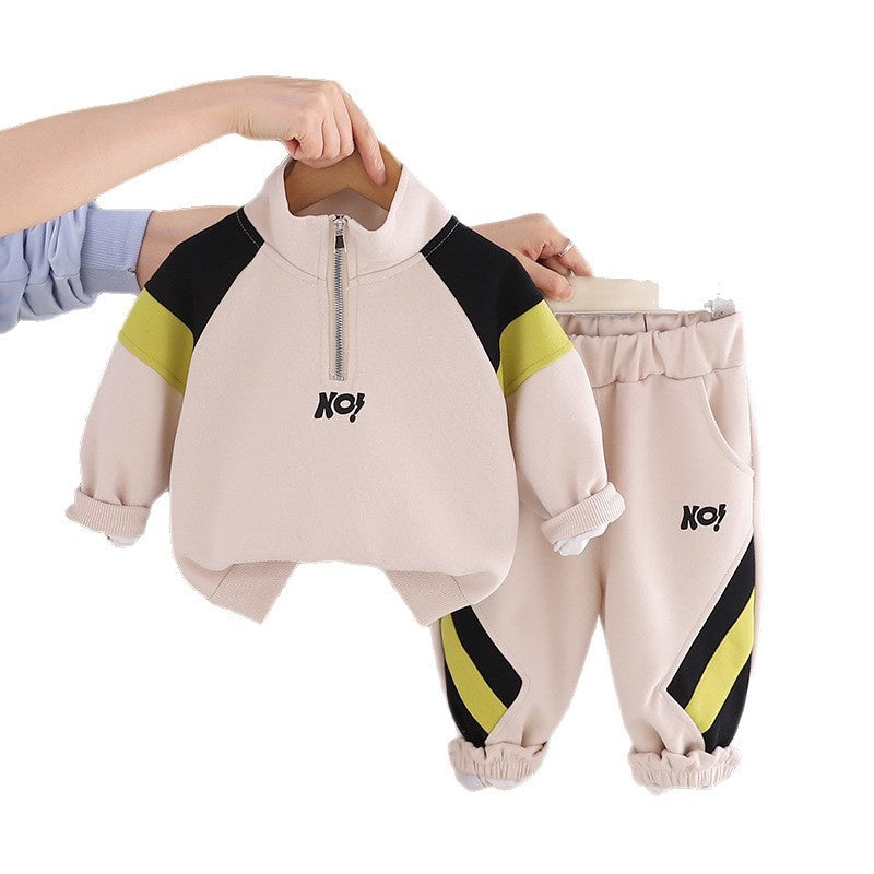 Boys' Casual Outfit 2026 Fashionable Baby Half-Zip Sweatshirt New Two-Piece Set Spring and Autumn Trend