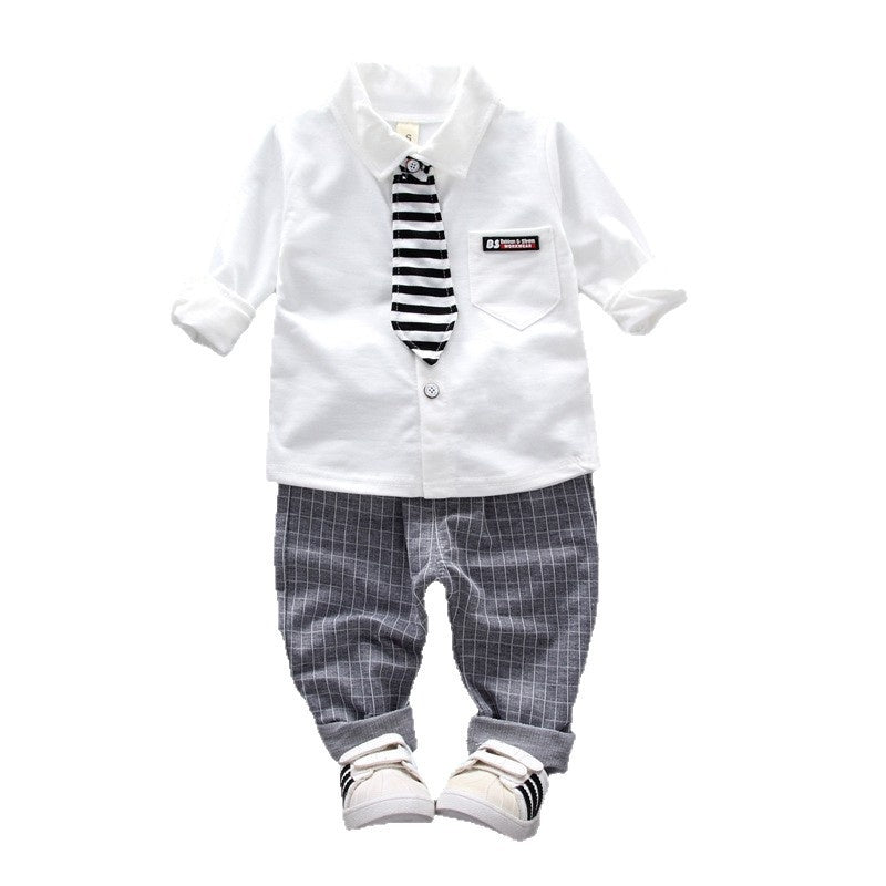 Trendy autumn outfits small medium-sized boys, new two-piece set with tie and shirt for boys aged 1-2-3 years, wholesale