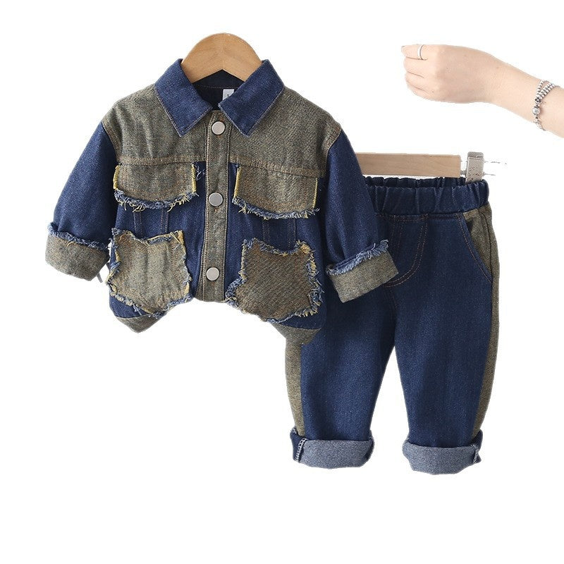 Girls' Outfit Spring and Autumn 2026 New Fashionable Children's Denim Star Jacket Baby Girl Stylish Two-Piece Set Trendy
