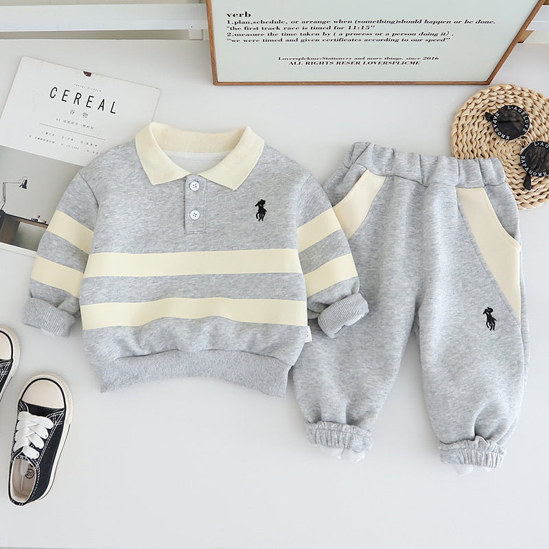 Wuxiaoqi Clothing 2025 Spring Autumn New Children's Set 0-4 Years Old Boys and Girls Embroidered Pony Logo Sweatshirt 2 Pieces