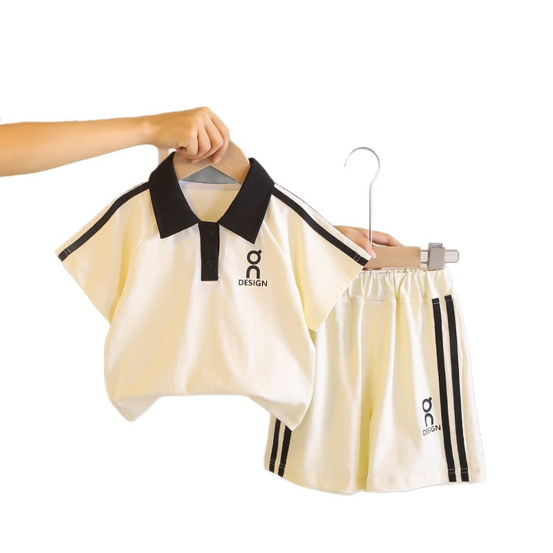 Boys' Outfit 2026 New Style Polo Shirt with Front Placket, Short Sleeve, Stylish Toddler Summer Wear, Lightweight Two-Piece Set