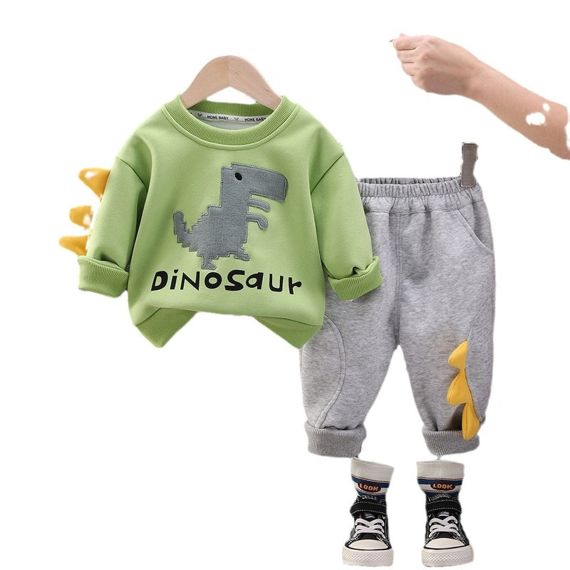 2025 New Children's Clothing Casual Spring and Autumn Boys' Dinosaur Sweatshirt Two-Piece Set One Piece Dropshipping