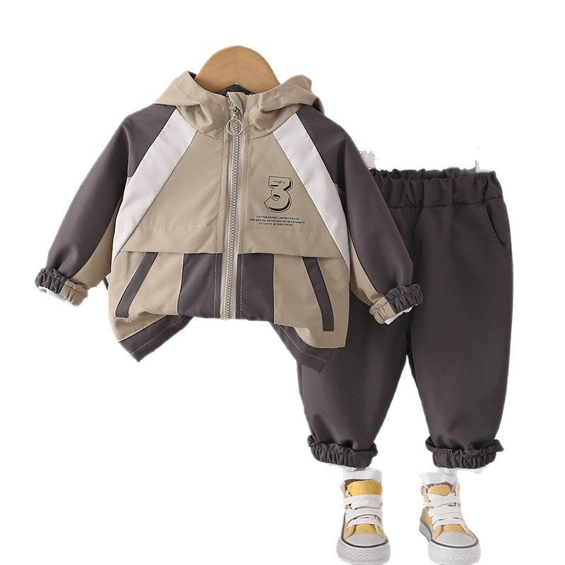 Boys' Spring and Outfit 2026 New Fashionable Children's Color-Block Jacket Two-Piece Set Baby Autumn Sports Trend Wholesale
