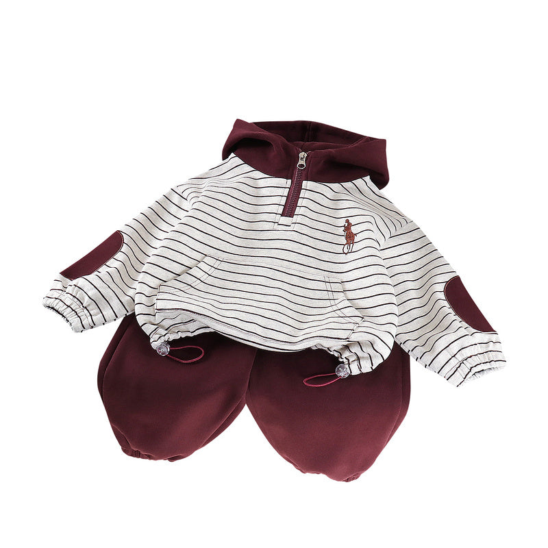 Boys' Outfit 2026 New Style Infant Children's Spring Autumn Striped Hooded Sweatshirt Two-Piece Set for Boys, Stylish and Trendy