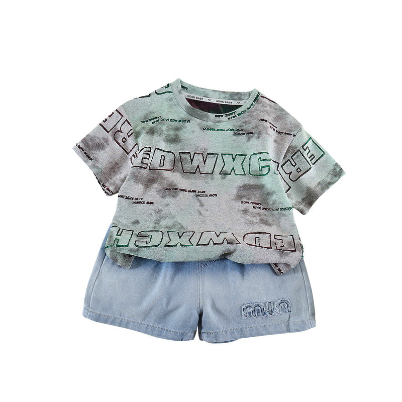 Boys' Outfit 2026 New Fashionable Tie-Dye Short Sleeve Set Baby Summer Thin Clothing Infant Korean Style Trendy