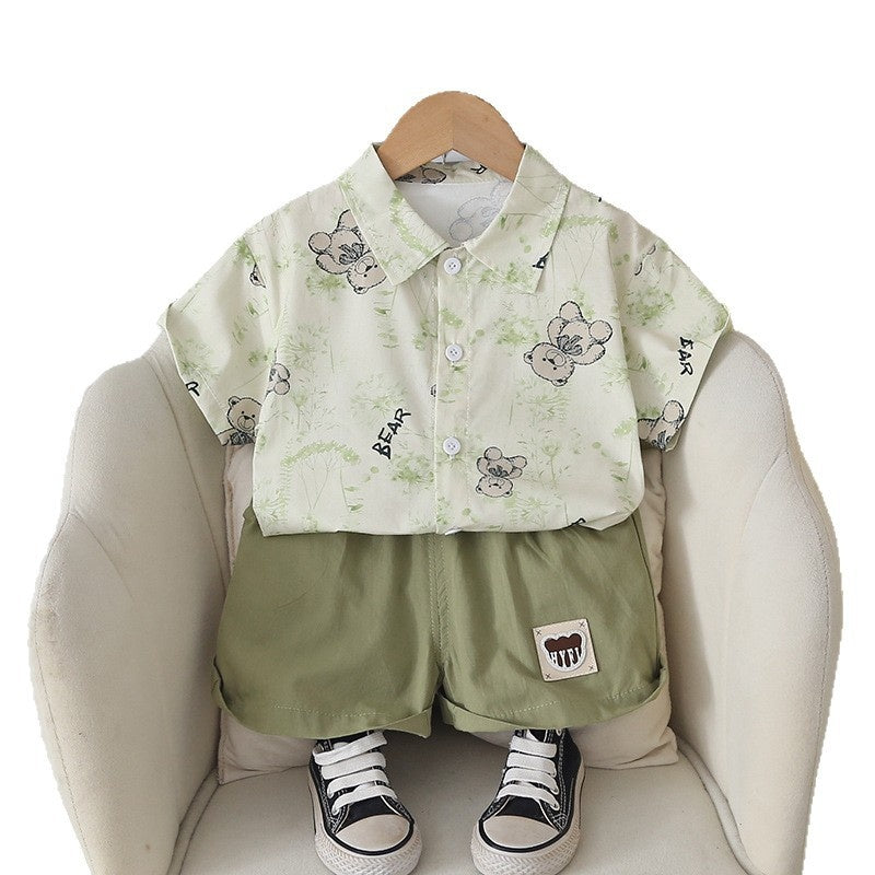 Boys' Outfit 2026 New Short-Sleeve Stylish Toddler Summer Wear Bear Shirt Two-Piece Set Baby Trendy Clothes
