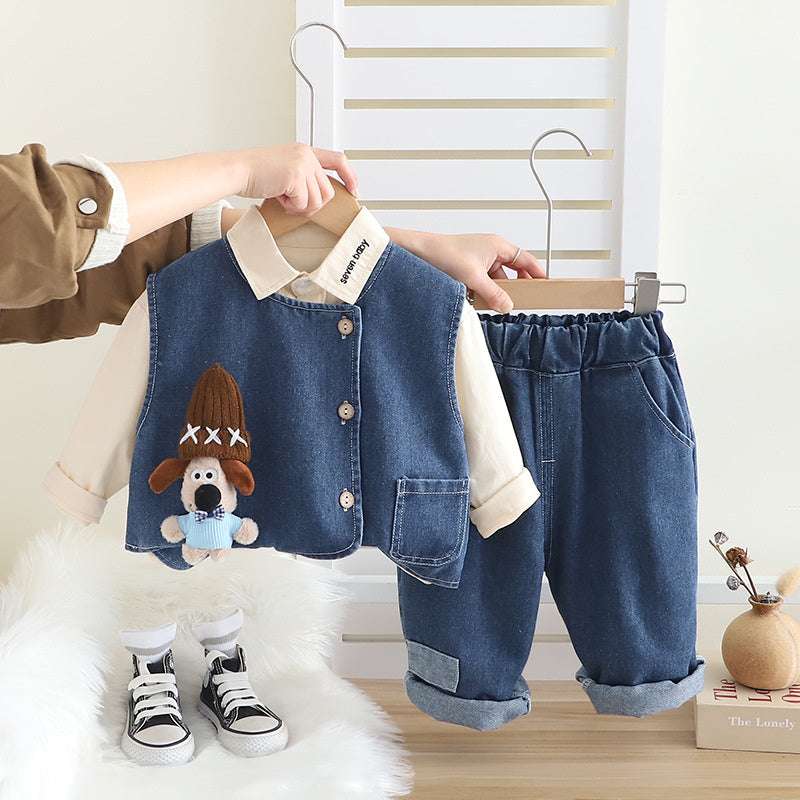 Children's Outfit Boys' Stylish Baby Doll Workwear Three-Piece Set Spring and Autumn Infant Toddler Clothing Trendy