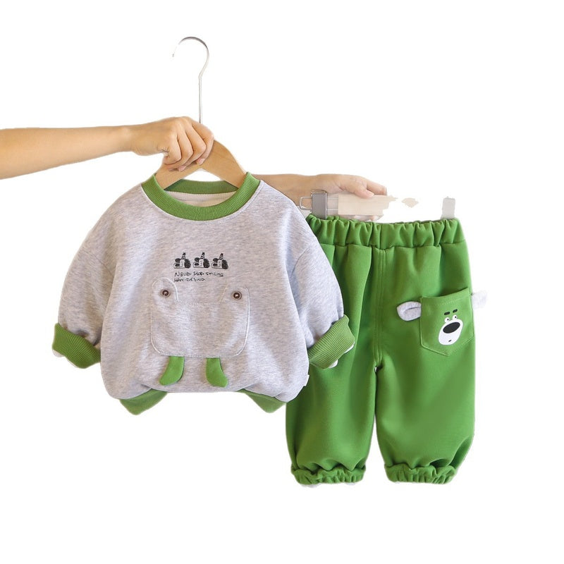 Boys' Clothing Set 2026 Spring Autumn New Korean Style Children's Large Pocket Sweatshirt and Sweatpants Two-Piece Outfit