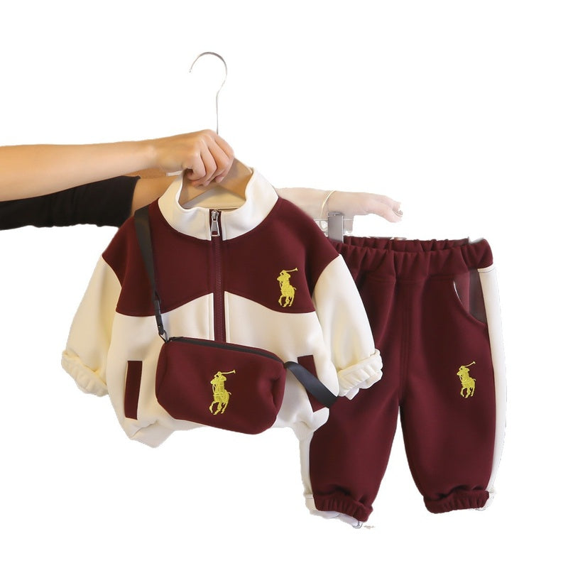 Boys' Outfit 2026 New Fashionable Children's Jacket Bag Two-Piece Set Baby Spring and Autumn Casual Clothes