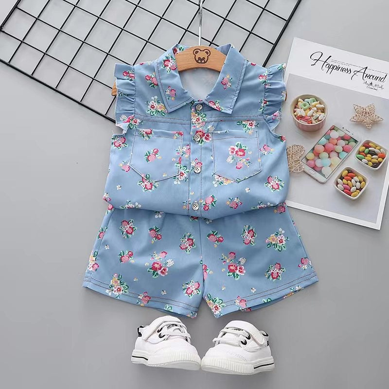 Children's short-sleeve cotton set, boys' T-shirt, baby clothing, girls' shorts, infant clothes, summer wear wholesale