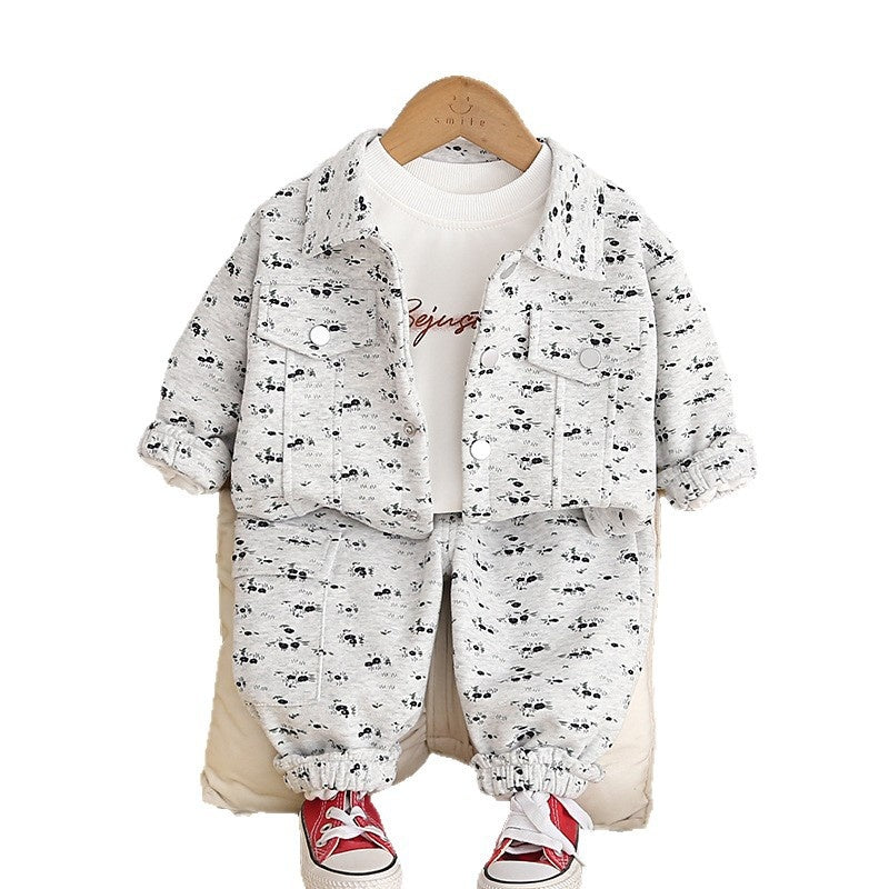 Children's Korean-style spring outfit 2026 new model, fashionable casual long-sleeve floral print three-piece set for girls, trendy baby wear