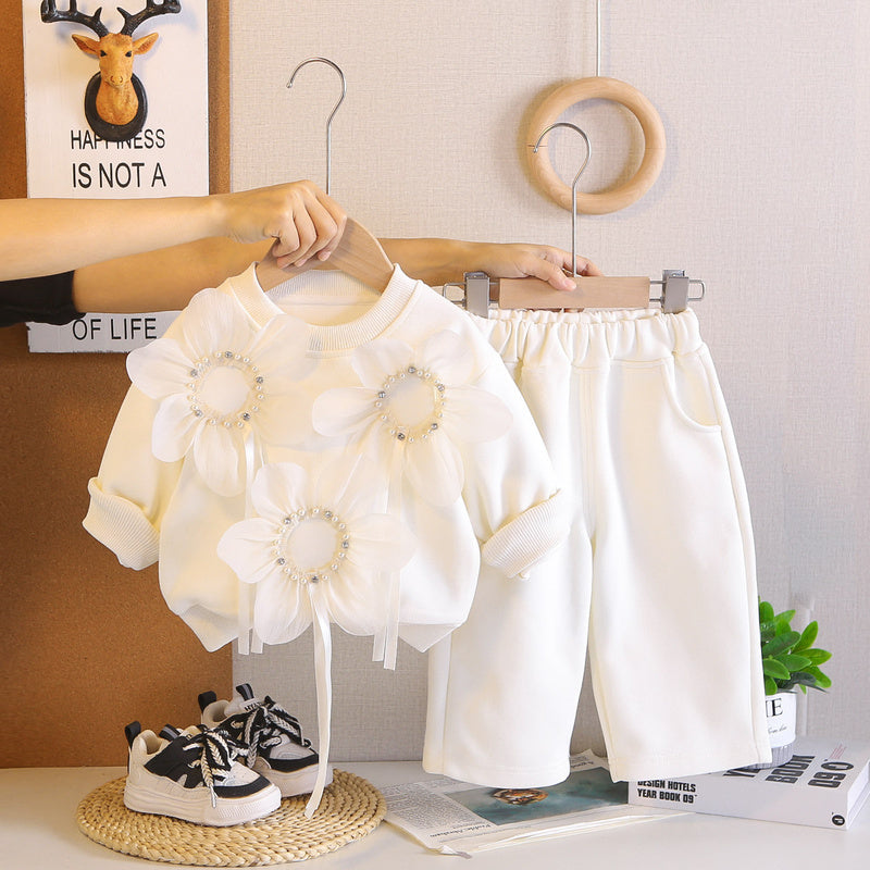 Girls' and Autumn Outfit 2026 New Fashionable Infant Children's Clothing Baby Spring Large Floral Long Sleeve Two-Piece Set