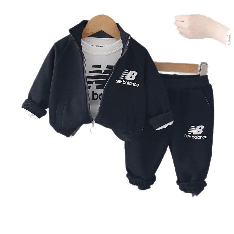Boys' Outfit Set 2026 New Spring Autumn Clothes for Infants and Toddlers, Stylish Letter Print Raglan Three-Piece Children's Clothing