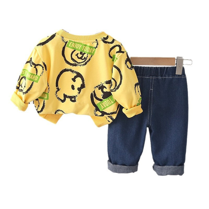 Boys' Outfit 2026 New Stylish Baby Spring and Autumn Clothes Infant Toddler Casual Sweatshirt Two-Piece Set Trendy