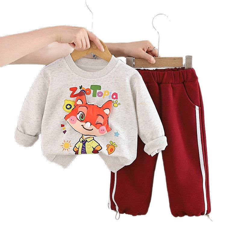Boys' Outfit 2026 New Children's Spring and Autumn Cartoon Sweatshirt Fashionable Two-Piece Set Stylish Baby Clothes