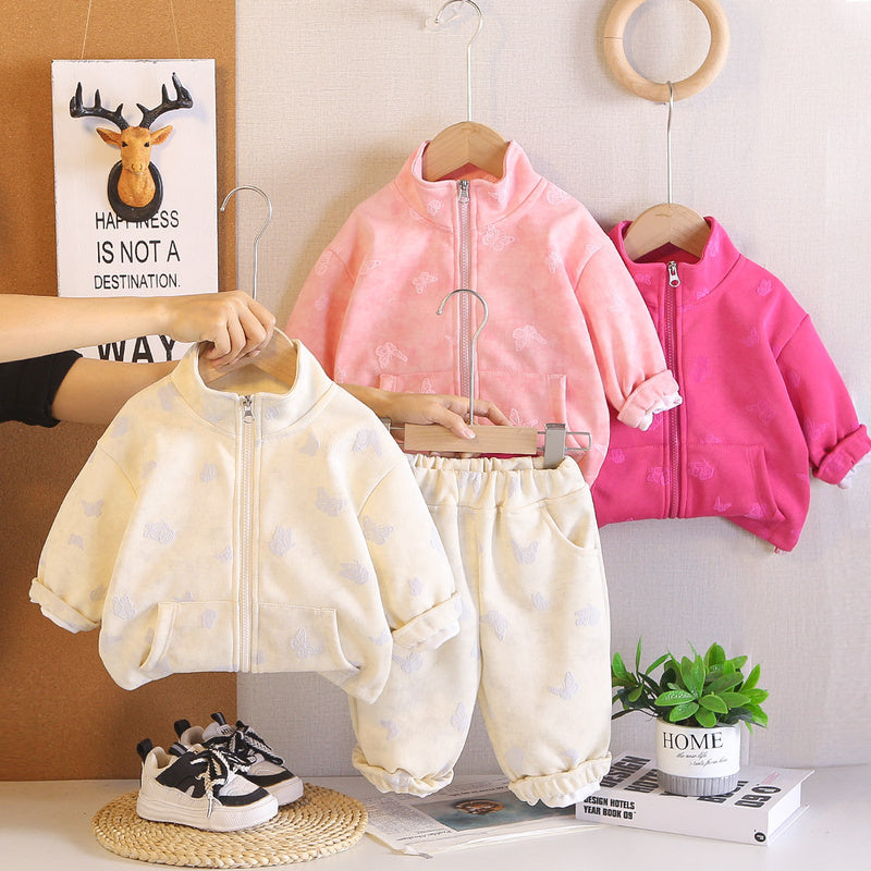 Girls' Outfit Set 2026 New Fashionable Style 1-3 Year Old Baby Girls, Spring Autumn Full-Print Butterfly Jacket for Infants and Children