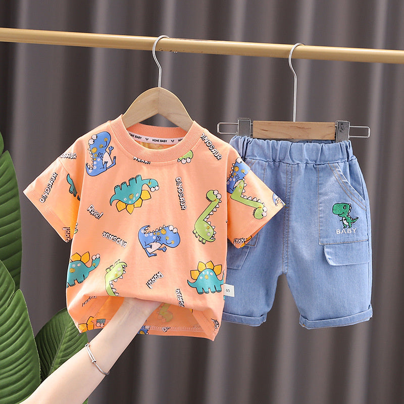 Stylish children's clothing boys 1-5, short-sleeved two-piece set, Korean style summer clothes for kids aged 3-4, trendy