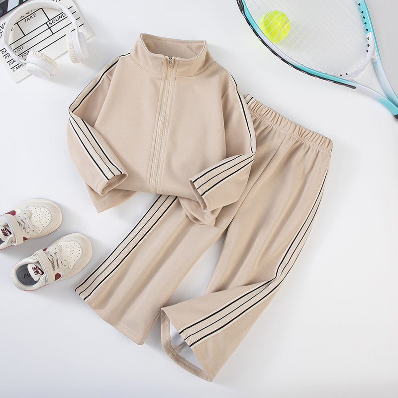 Girls' Clothing 2025 Spring and Autumn Children's Sportswear Sweatshirt Jacket Flared Pants Two-Piece Set Sporty Style