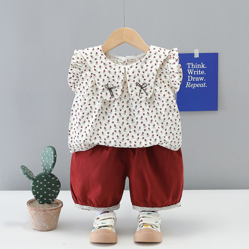 Girls' Outfit 2026 New Fashionable Children's Summer Wear Thin Floral Sleeveless Doll Shirt Two-Piece Set