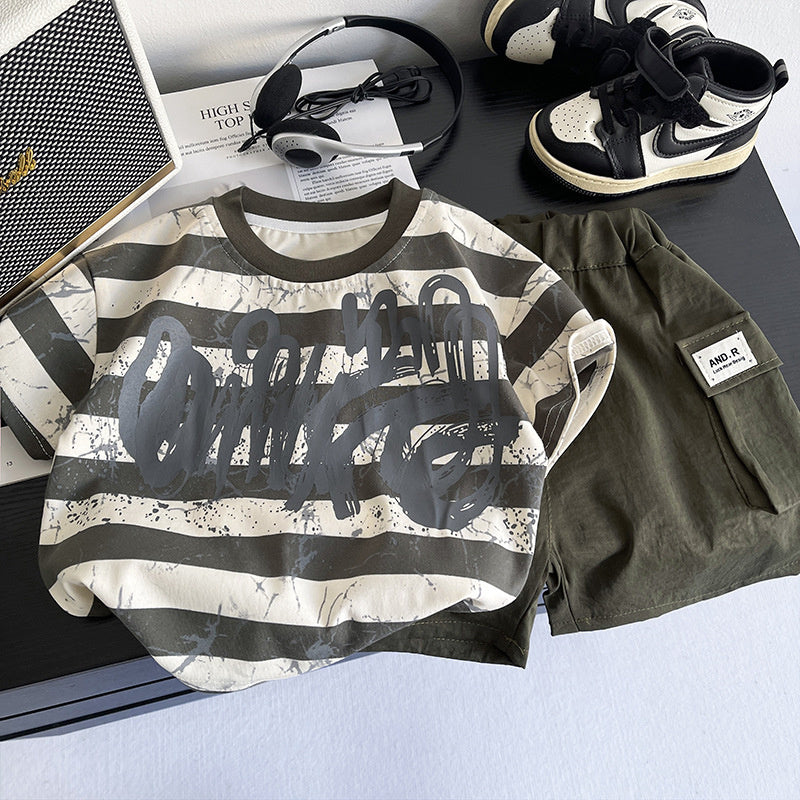 Boys' Outfit, Children's Short-Sleeve Set, 2026 New Fashionable Thin Casual Baby Summer Two-Piece Set