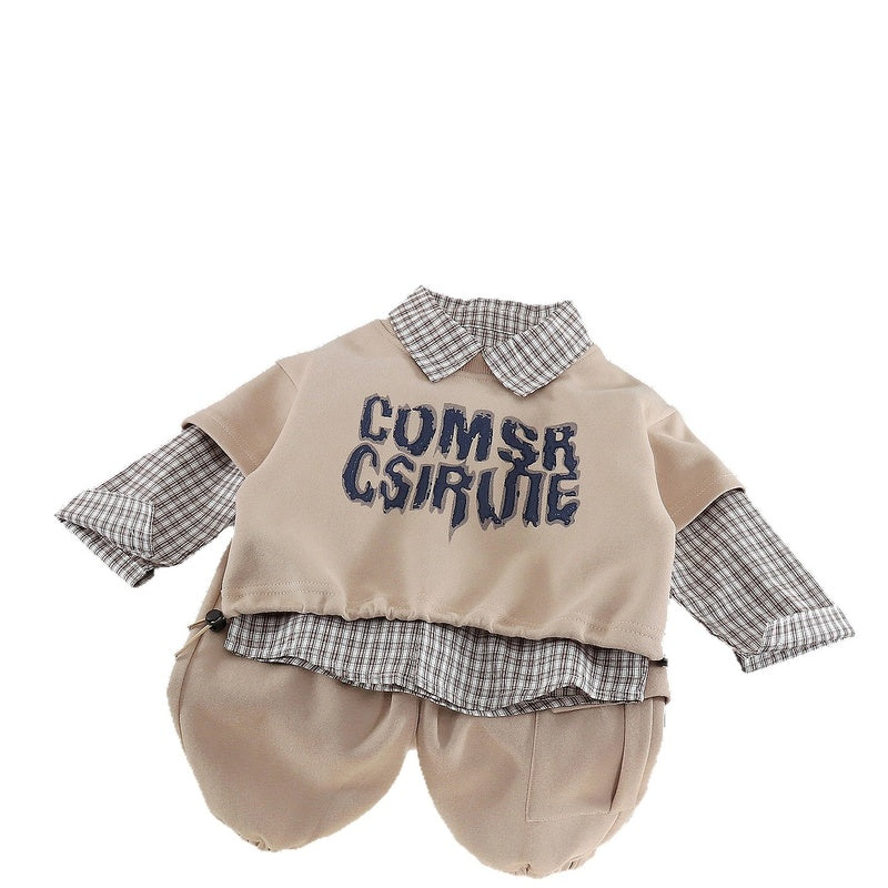 Boys' Suit 2026 New Spring and Fashionable Children's Casual Plaid Lapel Three-Piece Set for Babies in Autumn